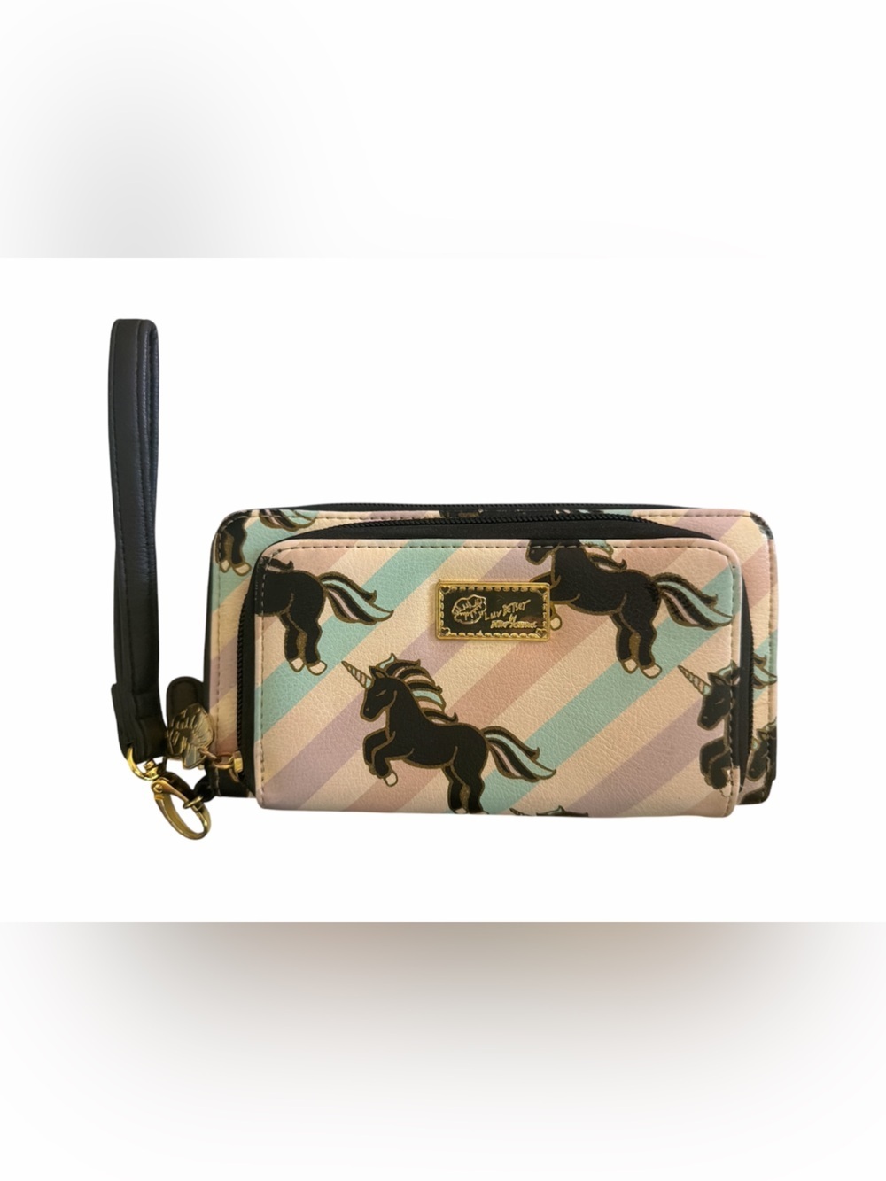 Luv by Betsey Johnson Pastel Stripe Unicorn Wristlet Wallet